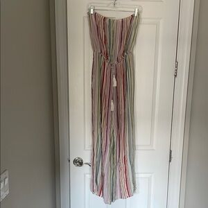 Elan Red and Pink Jumpsuit with Vertical Stripes